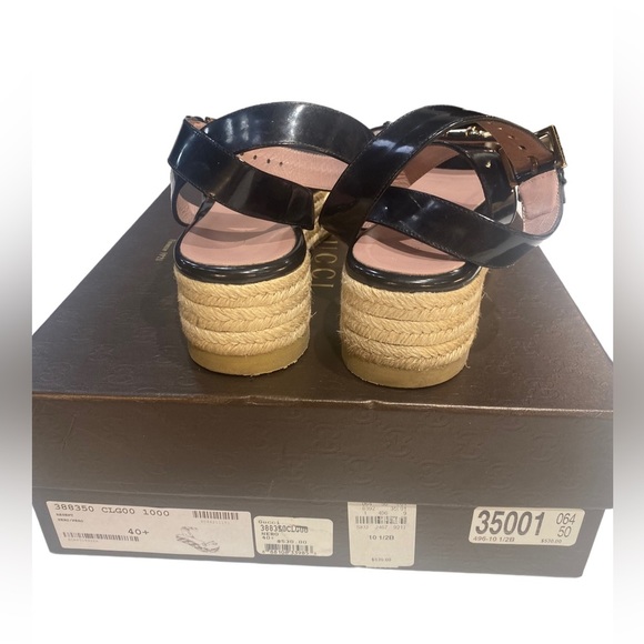 Gucci Platform Black Leather Espadrilles Summer Sandals Size 40.5 / Women’s 10.5 - Picture 9 of 12